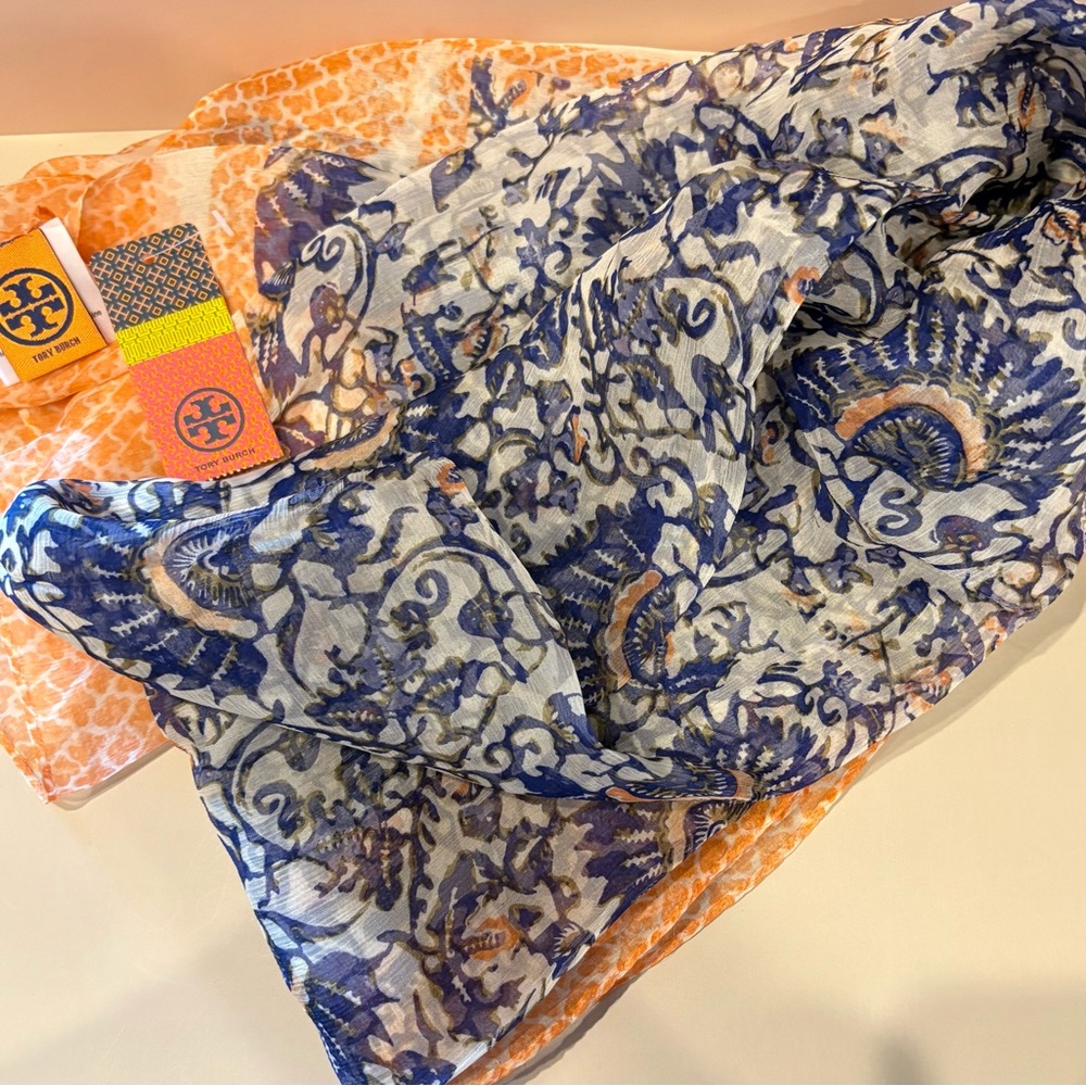 Tory Burch Silk Scarf in Ocean Mist. NWT - Picture 9 of 11